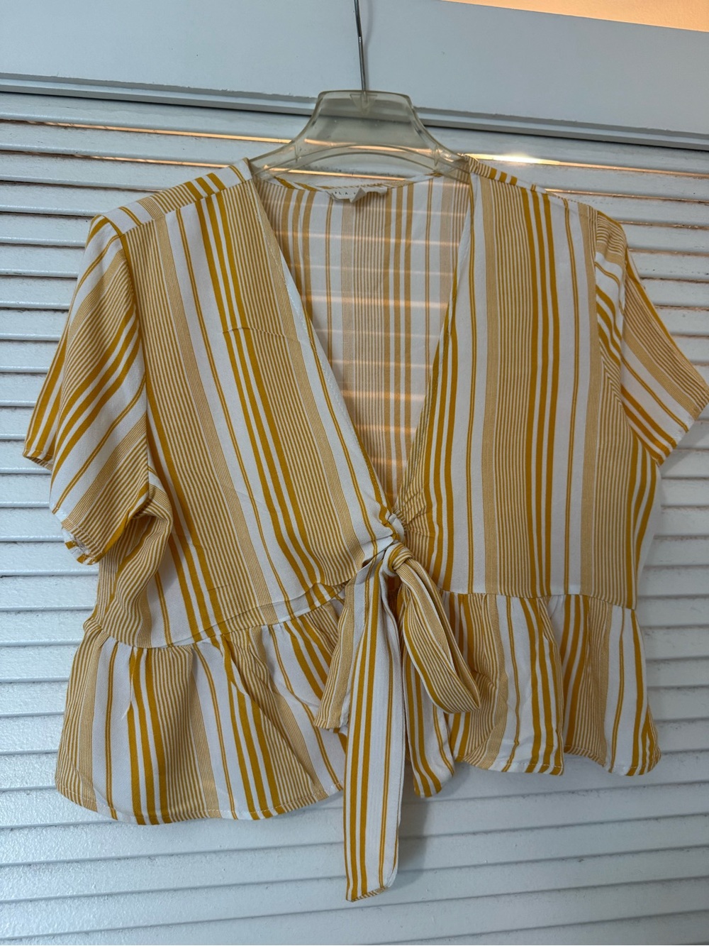 La Hearts Yellow and White Striped Tie-Front Crop Top
